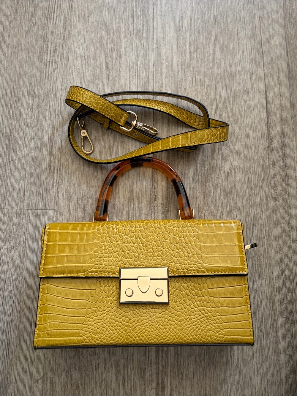 Yellow Croc-Embossed HandBag - Picture 2 of 6